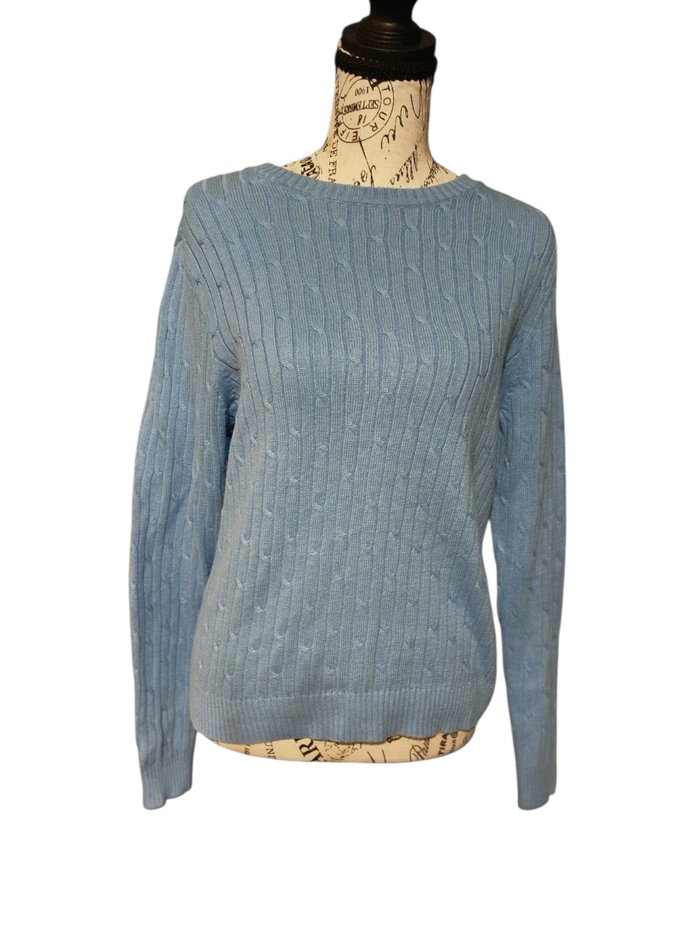 IZOD Cable Knit Cotton Sweater Light Blue, Medium